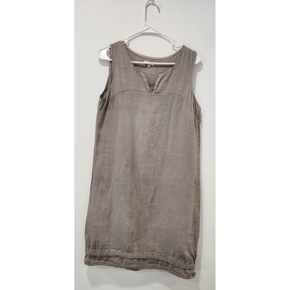 Lina Tomei Sleeveless Women's Small  Dress 100% Linen Gray  Ruffle Made In Italy